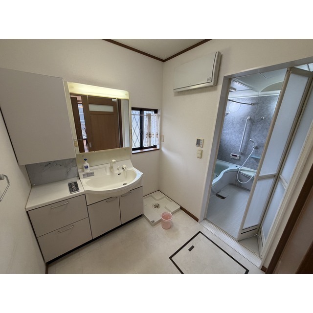 洗面化粧台に収納スペースもあり