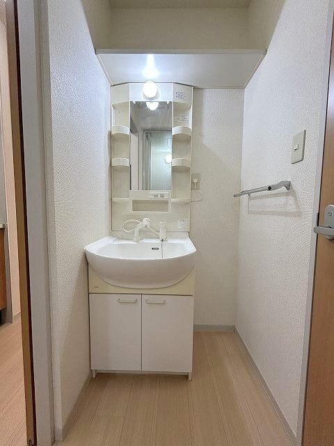 女性にも人気のシャワー付きの洗面化粧台。